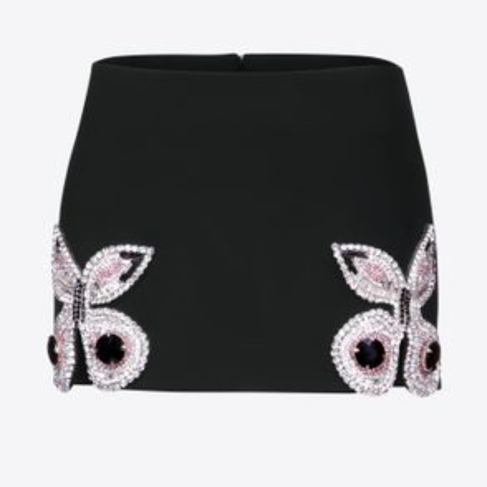 AREA BLACK WOOL EMBROIDERED BUTTERFLY MINI SKIRT NWOT
